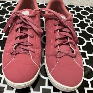 Adidas Rose Pink Faux Suede Sneakers with White Trim